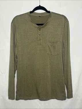 UBRANDED | Men's Olive Green Long-Sleeve Henley Shirt, Size S